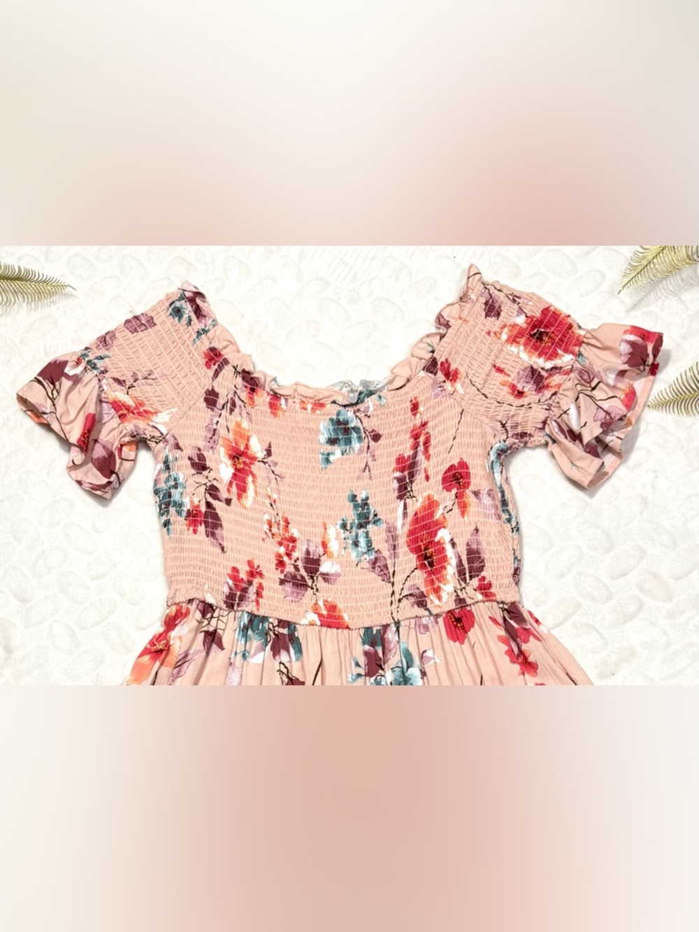 Band of Gypsies Floral Smocked Mini Dress Boho Cottagecore Spring S - Picture 7 of 9